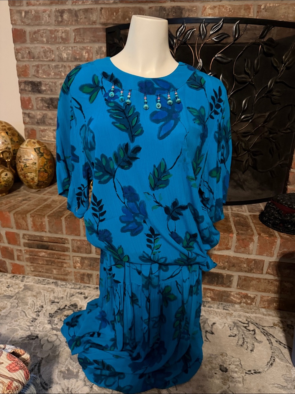 Carole Little Dresses Size 12 Teal Blue Floral 2 Piece Top Maxi Skirt Set